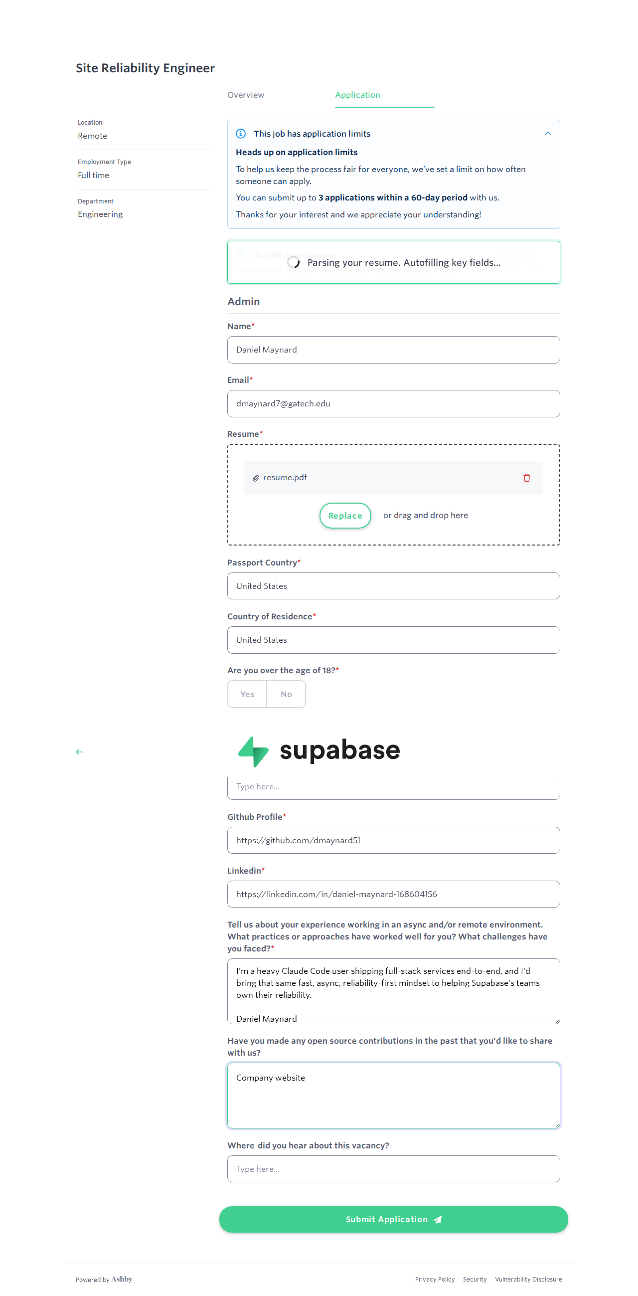 filled form
