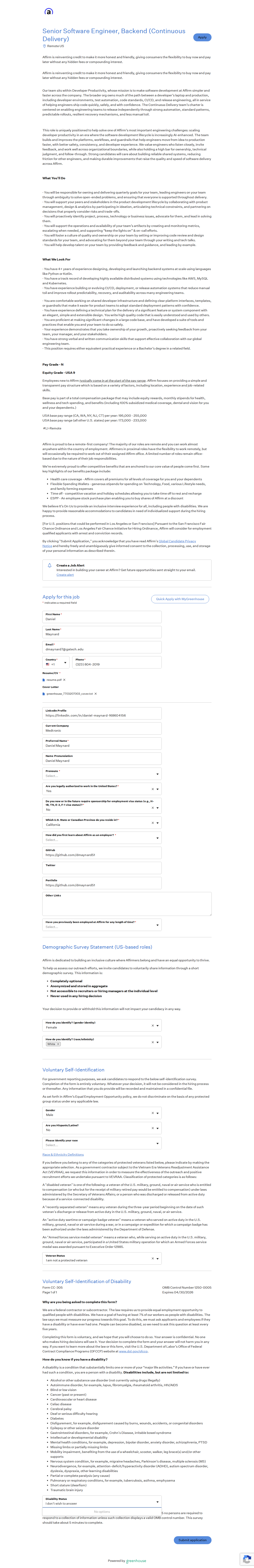 filled form