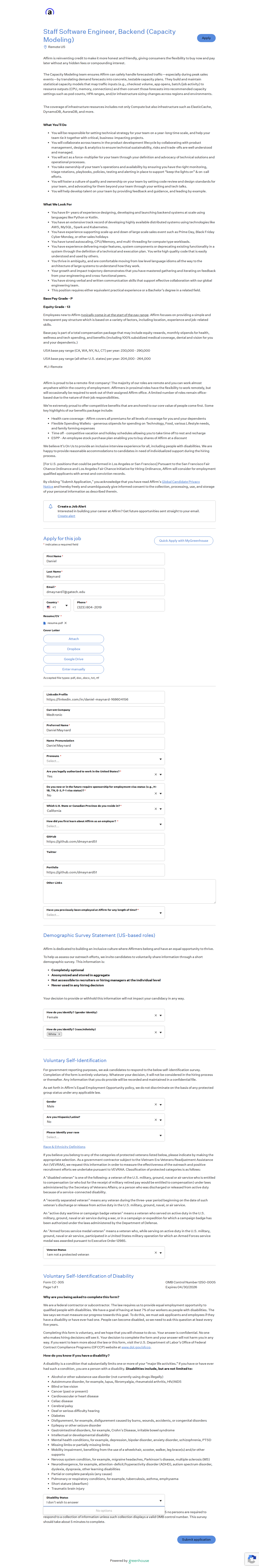 filled form