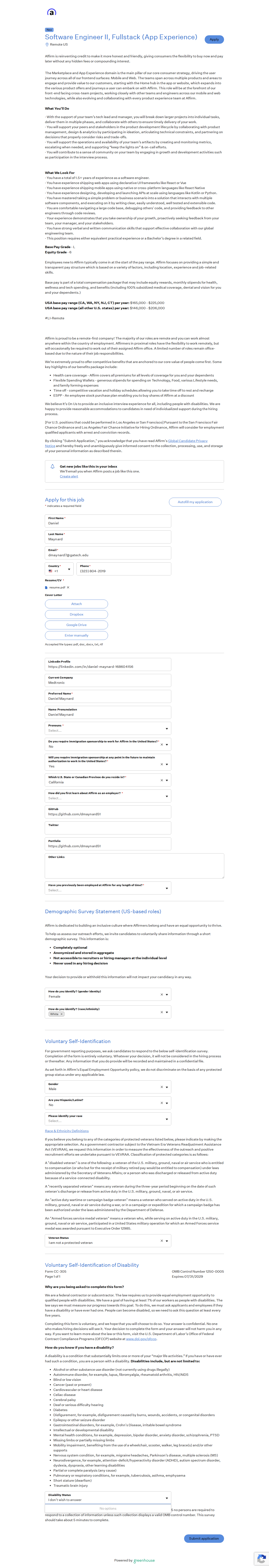 filled form