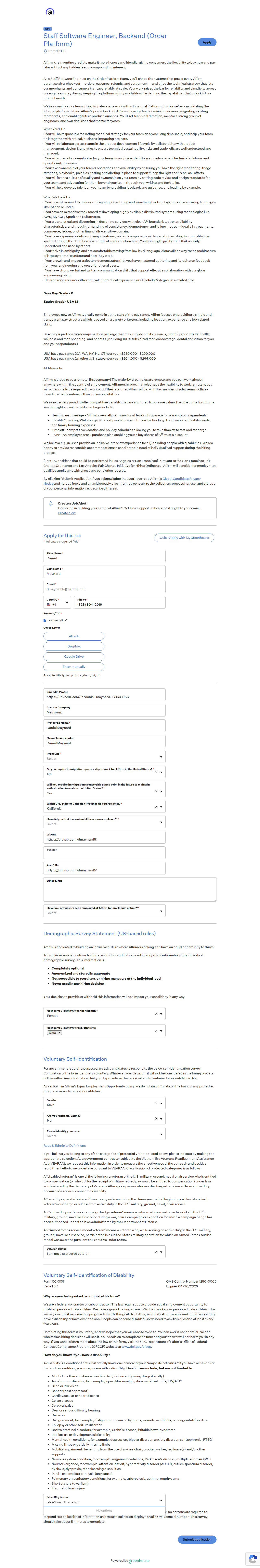 filled form