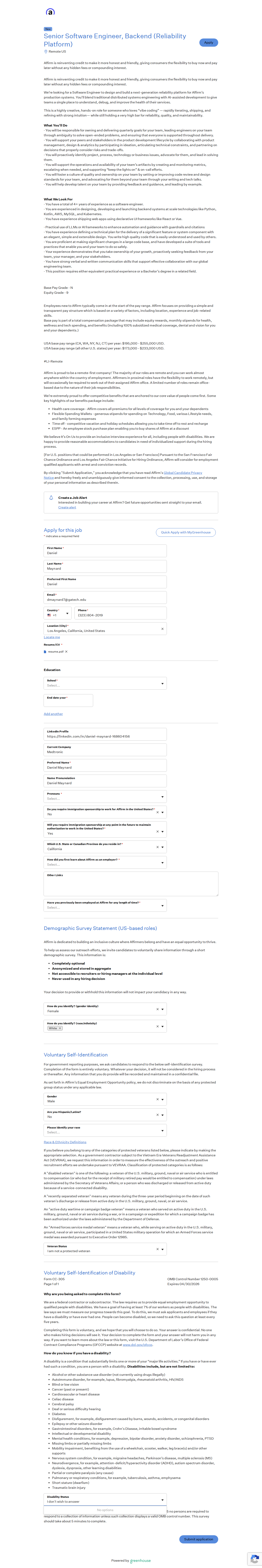 filled form