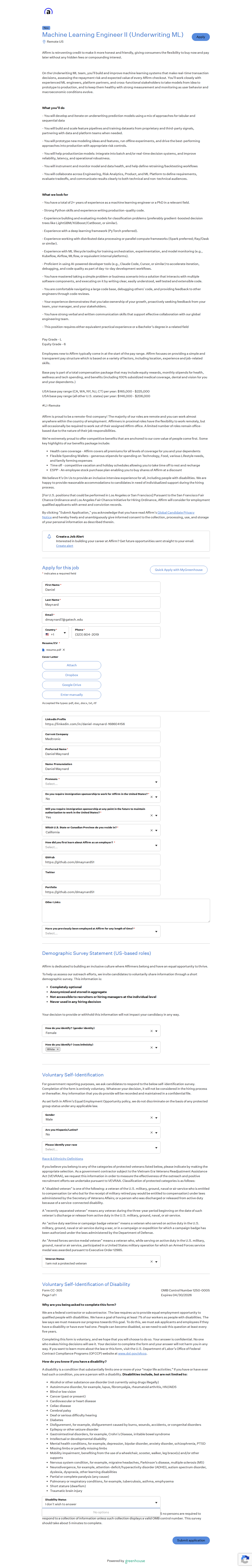 filled form