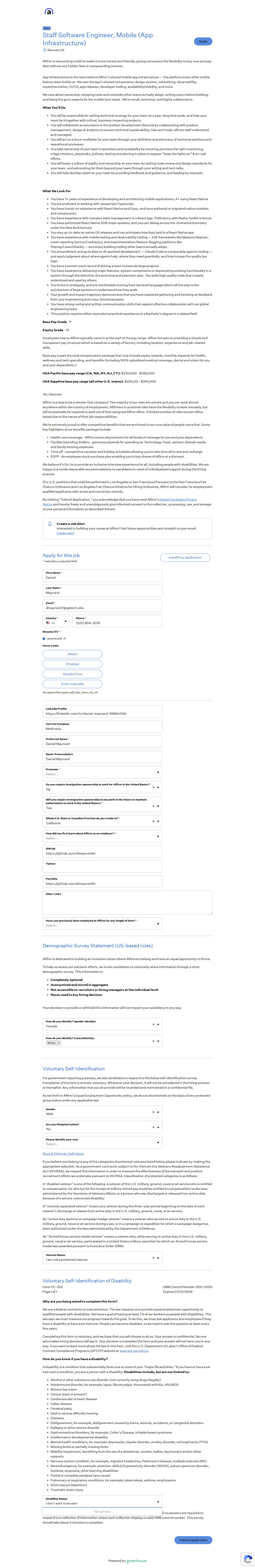filled form