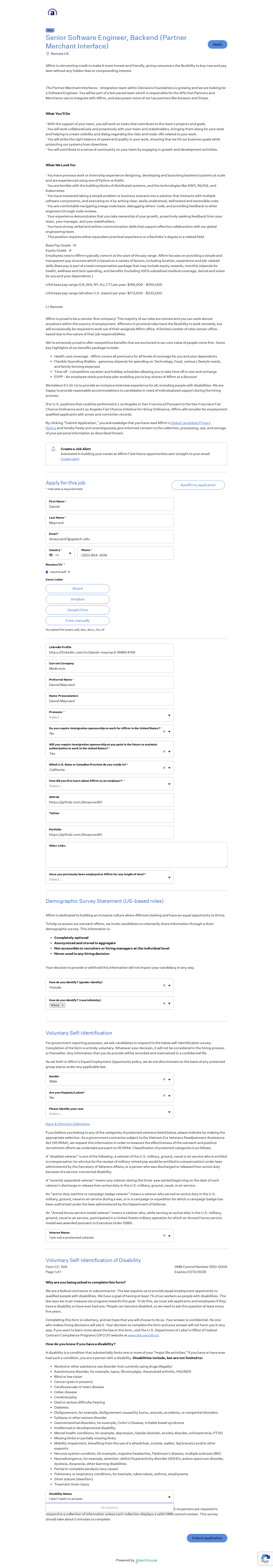filled form