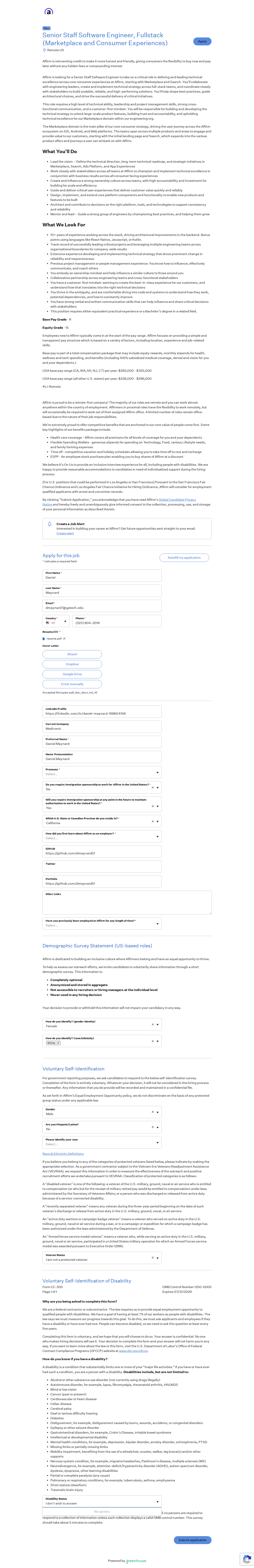 filled form