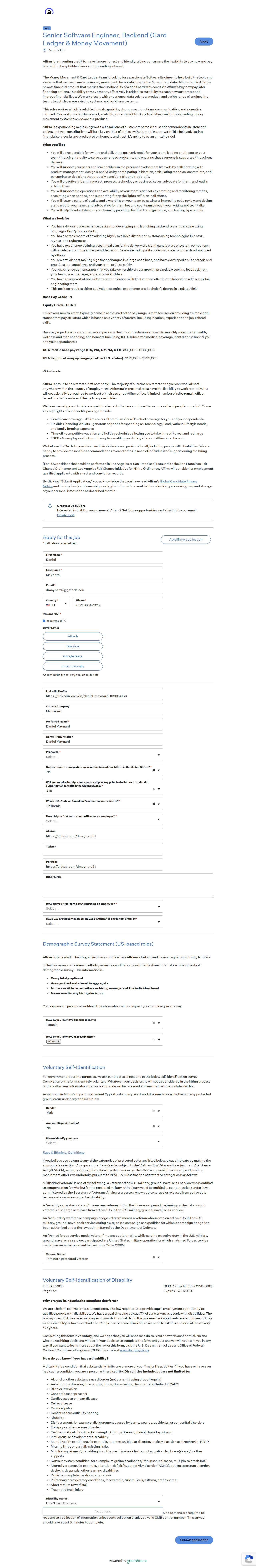 filled form